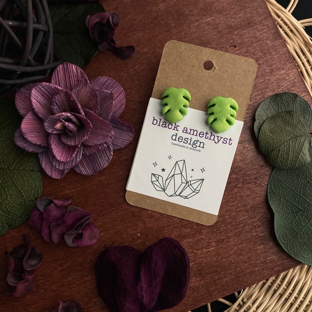 MONSTERA LEAF handmade clay studs plant lovers